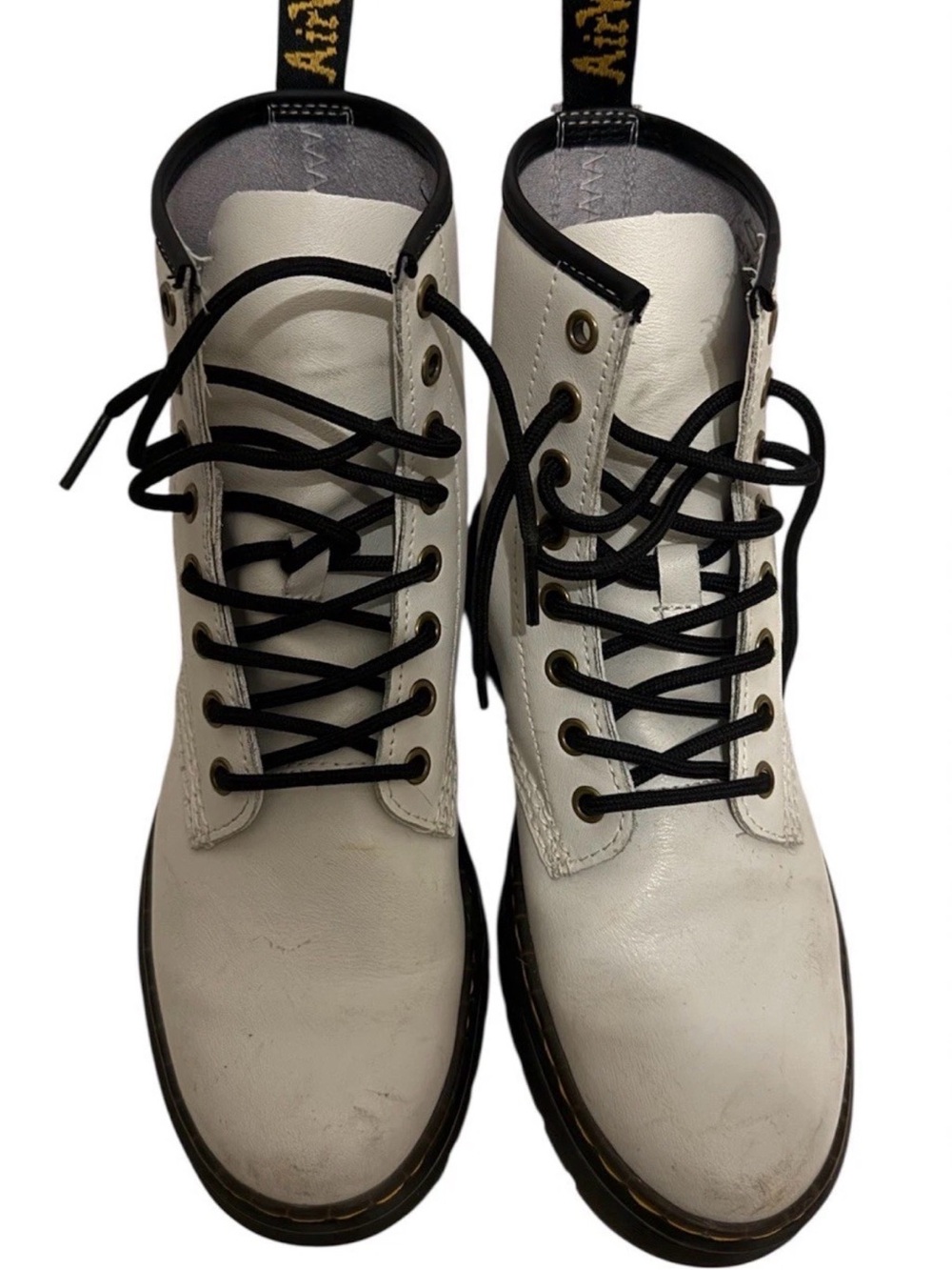 Dr. Martens White Lace-Up Combat Boots with Black Laces size 6 M